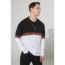 ALTINYILDIZ CLASSICS Erkek Antrasit-ekru Standart Fit Normal Kesim Kapüşonlu %100 Pamuk Triko Hırka