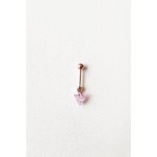 MorMajor Silver Tekli Ithal Pembe Fancy Kesim Ücgen Gümüş Küpe Piercing