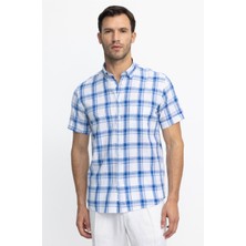 Tudors Klasik Fit Kısa Kol Kareli Keten Erkek Renkli Gömlek