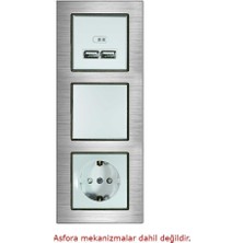 Arvehu Electric Asfir Schneider Asfora Serisine Özel Üçlü Gümüş Alüminyum Dikey Anahtar Priz Çerçevesi