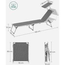 Songmics GCB19WGV1 Ayarlanabilir ve Katlanabilir Gölgelikli Şezlong 55 x 193 x 31 cm Koyu Gri,