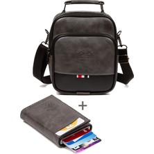 Adelina Bags Adelina Gri Crazy Deri El ve Omuz Çanta ve Mekanizmalı Kartlık Set