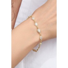 TMT Silver Gümüş Altın Kaplama Damla Beyaz Zirkon Taşlı Su Yolu Bileklik