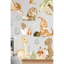 Msticker Suluboya Tonlarında Dinazorlar Sticker Seti, Dinazor Temalı Duvar Cam Sticker Seti