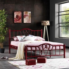 Argimo Orkide Çift Kişilik Ferforje Metal Karyola 160x200 Bordo