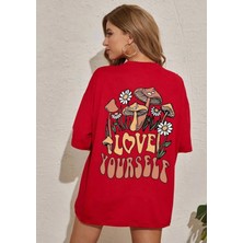 Amor Man Büyük Beden Sırt Baskılı Pamuk Oversize Kadın T-Shirt