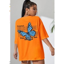 Amor Man Büyük Beden Kelebek Sırt Baskılı Pamuk Oversize Kadın T-Shirt