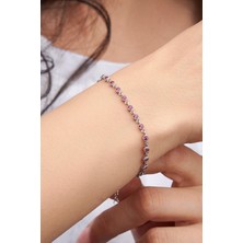 TMT Silver Gümüş Koyu Pembe Zirkon Taşlı Pırlanta Modeli Su Yolu Bileklik