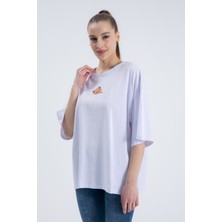 Trendy Sen Kadın T-Shirt Ayıcık Desenli Oversize Beyaz