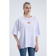 Trendy Sen Kadın T-Shirt Ayıcık Desenli Oversize Beyaz