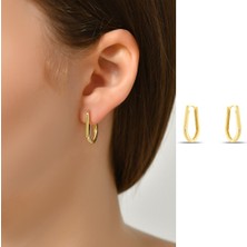 Dkmn Silver Köşe Biçimli Oval Küpe Kadın Gümüş Küpe
