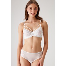 Pierre Cardin Ekru 4800 Balenli Tül Işlemeli Kapsız Balconette Çeyiz Iç Çamaşır Takımı