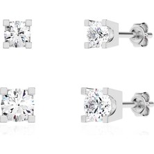 İndigo Takı 2 Boy Tek Taş Kombin Beyaz Gümüş Küpe