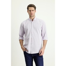 Kiğılı Uzun Kol Regular Fit Keten Görünümlü Desenli Pamuk Düğmeli Yaka Gömlek