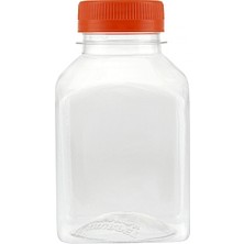Güvenç Ambalaj 220 Adet - 250 ml Boş Şeffaf Köşeli Meyve Suyu Şişesi - Turuncu Kapaklı