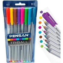 Pensan Triball Tükenmez Kalem Seti 8 Renkli Kalem Ergonomik Tasarım ile Konforlu Yazım
