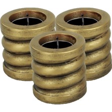 Stein Kohle Şamdan Dekoratif Mumluk Altın Eskitme Şamdan Set 3 Lü (Üçlü) Tealight Uzun Mum Uyumlu Spiral Model