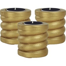 Stein Kohle Şamdan Dekoratif Mumluk Altın Şamdan Set 3 Lü (Üçlü) Tealight ve Uzun Mum Uyumlu Spiral Model