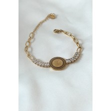 Clariss 316L Çelik Gold Renk Tam Altın Modelli Zirkon Taşlı Kadın Bileklik