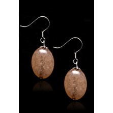 Tesbih Atölyesi Sertifikalı Oval Kesim Dumanlı Kuvars Taşı Küpe