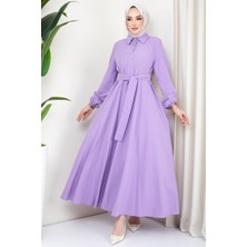 Hafsa Mina Kuşaklı Mevlana Elbise Lila