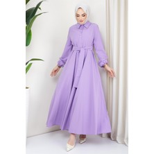 Hafsa Mina Kuşaklı Mevlana Elbise Lila
