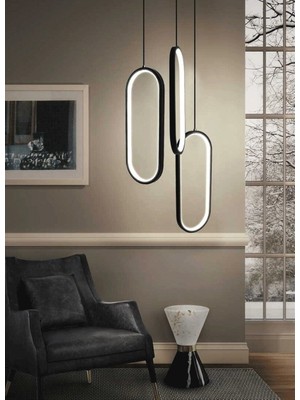 Catluz Siyah 3 Oval LED Lamba,oval Sarkıt Avize,modern Aydınlatma,dekoratif 3000K