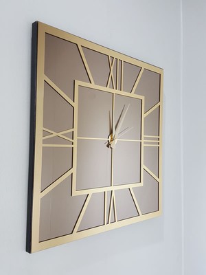 Ayna Denizi Golden Quare Bronze Model Altın Bronz Renk 60 Cm x 60 Cm Dekoratif Aynalı Duvar Saati