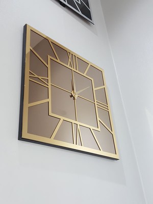 Ayna Denizi Golden Quare Bronze Model Altın Bronz Renk 60 Cm x 60 Cm Dekoratif Aynalı Duvar Saati