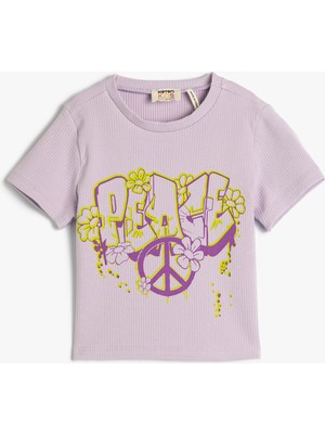 Koton Crop Tişört Grafiti Baskılı Pamuklu Kısa Kollu Bisiklet Yaka