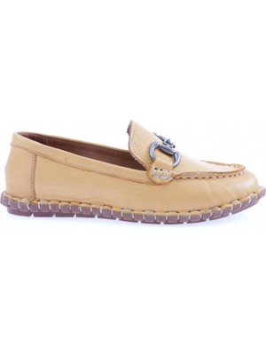 DGN 600-23Y Kadin Dikiş Detayli Metal Tokali Loafer Ayakkabi