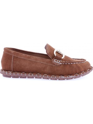 DGN 600-23Y Kadin Dikiş Detayli Metal Tokali Loafer Ayakkabi