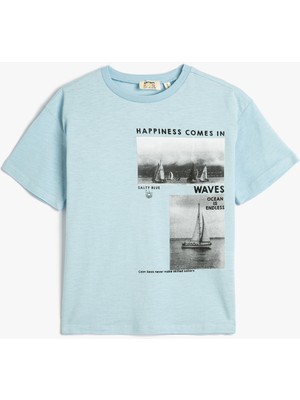 Koton Tişört Baskılı Kısa Kollu Bisiklet Yaka Pamuklu