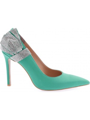 DGN 0882-22K Kadin Sivri Burun Parmak Dekolteli Yan Silver Taş Fiyonk Topuklu Ayakkabi