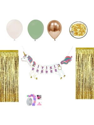 Unicorn Iyi Ki Doğdun LED Işılı Perdeli Set 13 Balonlu