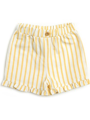 HelloBaby HelloBaby Basic Kız Bebek Sarı Çizgili Bermuda Şort Kız Bebek