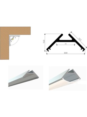 Sese Alüminyum LED Kanalı Köşe Profil ve Beyaz Üst Kapak 3x1 Metre Boş Kasa