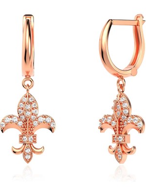 İndigo Takı Beyaz Taşlı Zambak Rose Gümüş Küpe