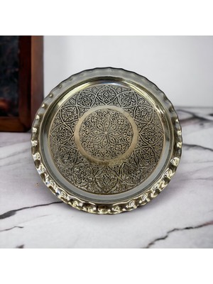 Kalaylı Işlemeli Çirtikli Bakır Tepsi 24 cm