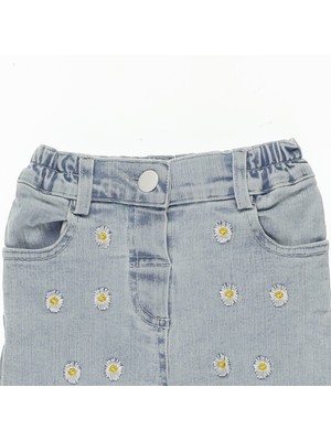 Panço Kız Bebek Papatya Nakışlı Denim Pantolon