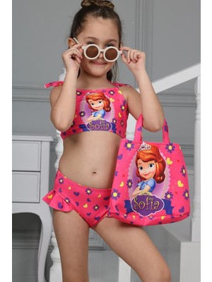 Urz Kids Sofia Desenli Çanta Aksesuarlı 3 Parça Bikini