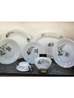 Turab Papatyalı 6 Kişilik Yemek Takımı 101 Parça Beyaz Porselen Şık Tasarım