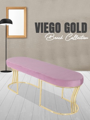 Gazzini Furniture Viego Gold Smooth Bench Lüks Metal Gold Ayak, Chester Model Yatak Ucu Pembe Puf