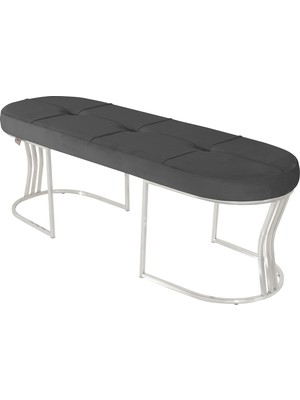 Gazzini Furniture Viego Silver Exclusive Bench Lüks Metal Gümüş Ayak, Chester Model Yatak Ucu Gri Puf