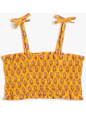 Koton Crop Bluz Askılı Çiçekli Gipe Detaylı Pamuklu