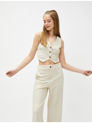 Koton Crop Yelek V Yaka Düğmeli Viskon Karışımlı