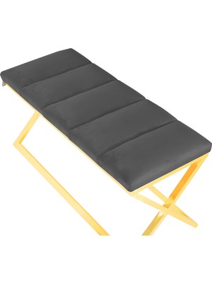 Gazzini Furniture Varcera Gold Sliced Bench Çapraz Metal Ayaklı Dilimli Model Gri Puf