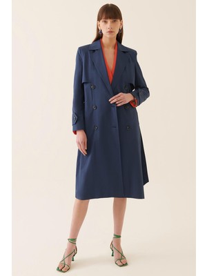 Perspective Adals Regular Fit Erkek Yaka Lacivert Renk Trench Mont