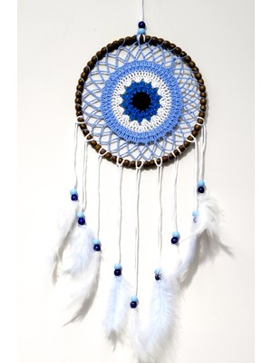 Mixperi Nazar Boncuğu Motifli El Yapımı Buz Mavisi Renginde Düş Kapanı Duvar Süsü