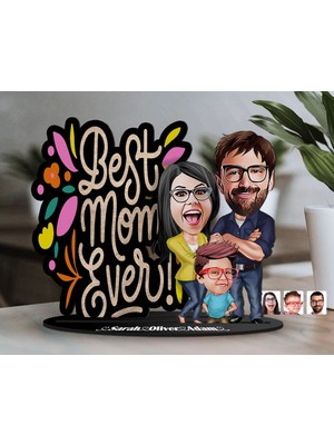 Bk Gift Kişiye Özel Aile Karikatürlü 3D Ahşap Biblo, Anneler Günü Biblo, Ahşap Biblo, Anneye Hediye, Ev Dekoru-1